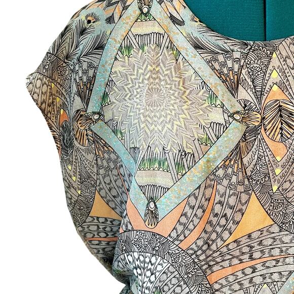 Sabine Boho Geometric Print Blouson Mini Dress Multicolor Women’s M - Picture 4 of 6